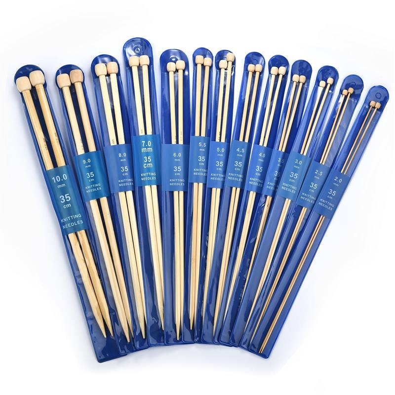 2-Piece Set 35cm Straight Bamboo/Stainless Steel Knitting Needles & Crochet Hooks for DIY Sweater Weaving