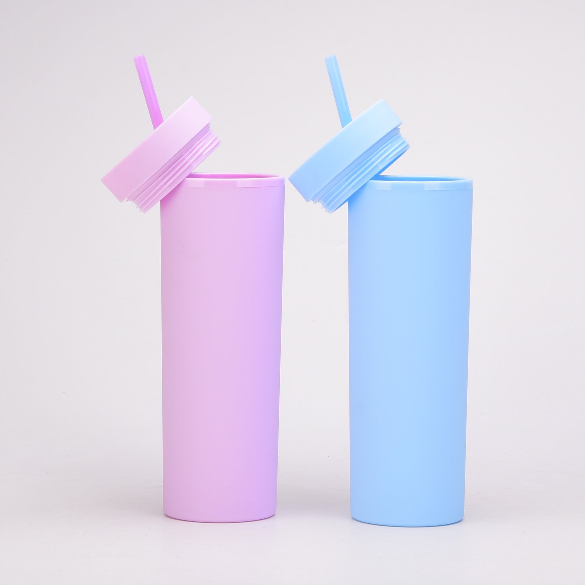 20Oz Double-Layer Slim Plastic Tumbler with Complementary Straw