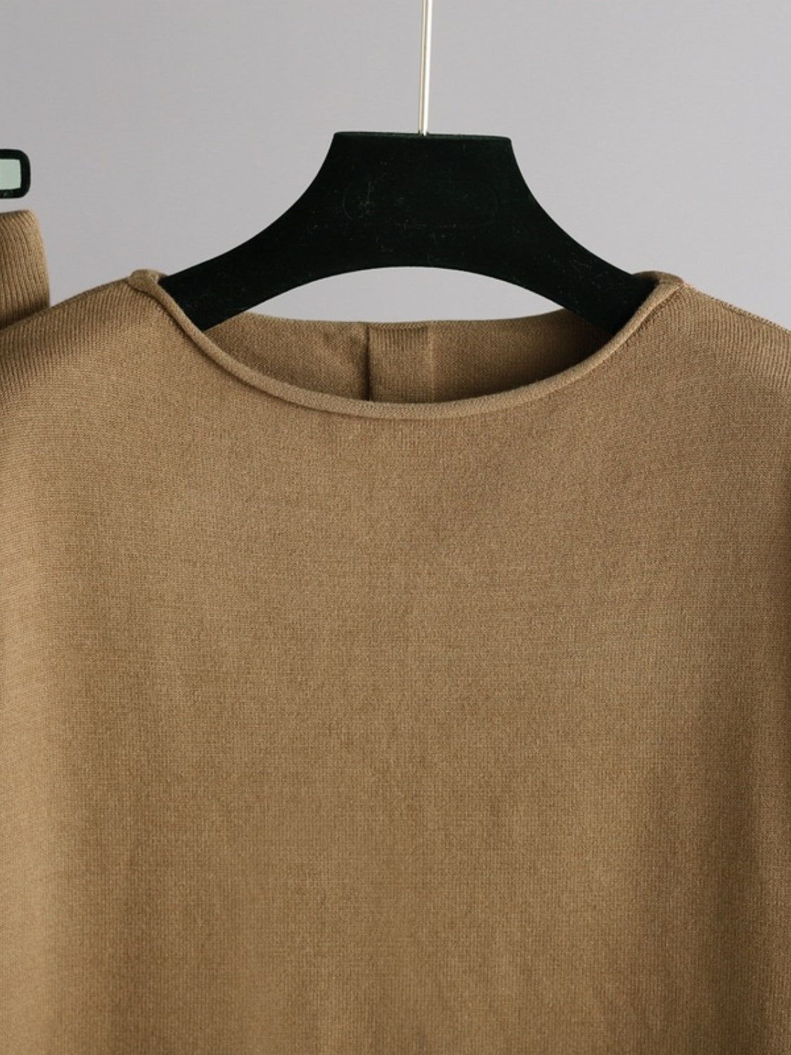 Fashionable Acrylic Rolled Round Neck Sweater Top and Pants Two - Piece Set