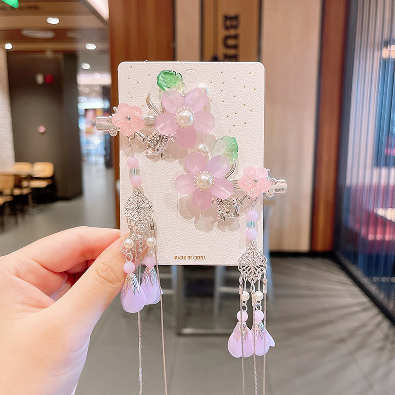 2 Pieces per Set of New Korean-style Yarn-made Elegant Butterfly-shaped Hairpin Flowers with Metal Tassels - Long Hairgrips for Party - A Combo of Fashionable Hair Accessories Hair Clip