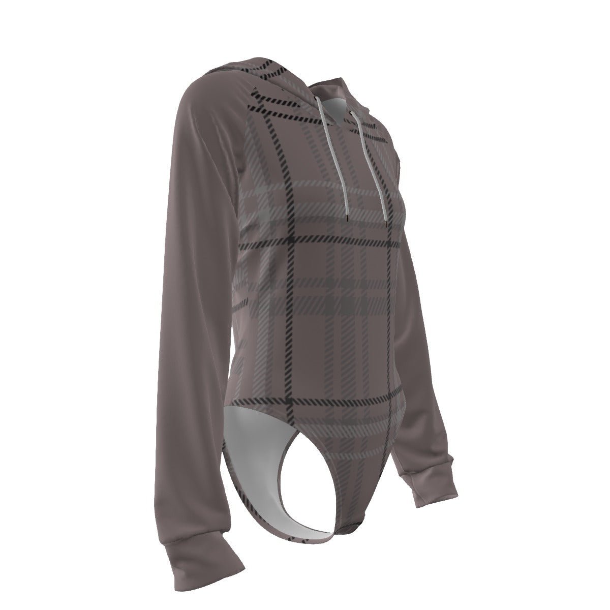 Antique Rose Plaid Women's All-Over Print Raglan Sleeve Hooded Bodysuit by Dunbi