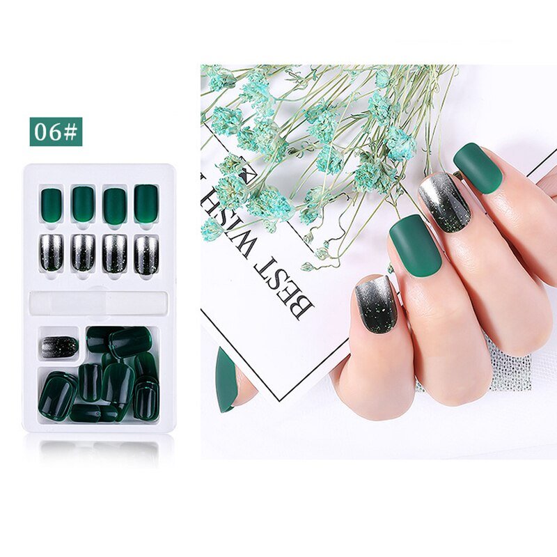 24/30 Pcs Reusable Plastic Fake Nails with Glue and Tape for Easy Wear
