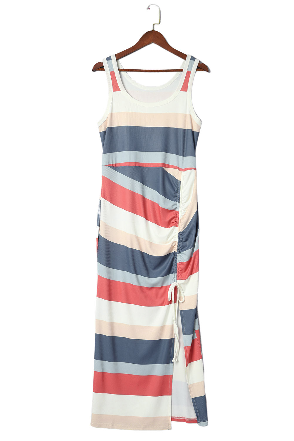 Multicolor Striped Color-Blocked Ribbed Knit Lace-up Slit Tank Dress for Stylish Looks