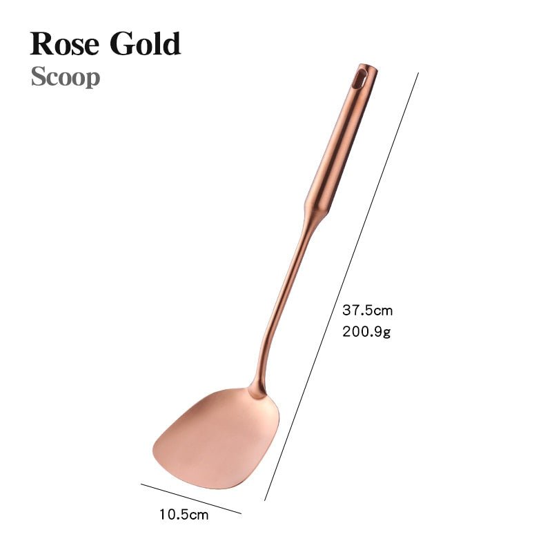 1PCS High-grade Rose Gold Stainless Steel Kitchen Utensils - Functional Serving Spoon, Soup Ladle & Spatula