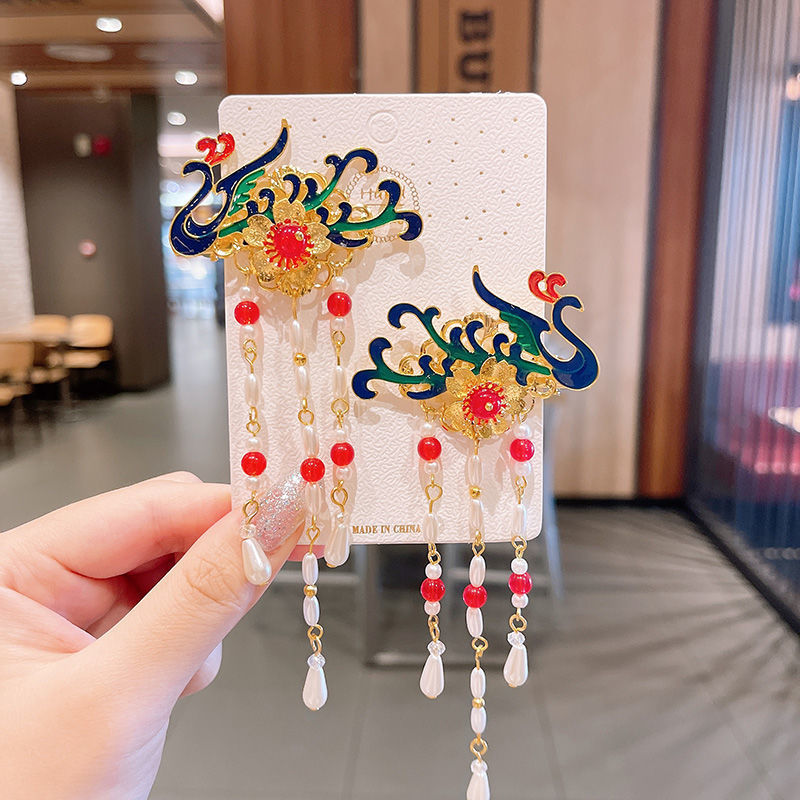 2 Pieces per Set of New Korean-style Yarn-made Elegant Butterfly-shaped Hairpin Flowers with Metal Tassels - Long Hairgrips for Party - A Combo of Fashionable Hair Accessories Hair Clip