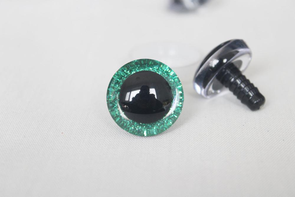 20 Pieces of 3D Glitter Plastic Safety Toy Eyes for Dolls in Various Sizes (9mm, 12mm, 14mm, 16mm, 18mm, 20mm, 24mm, 30mm, 35mm) with Long Stem, Glitter Fabric and Washer
