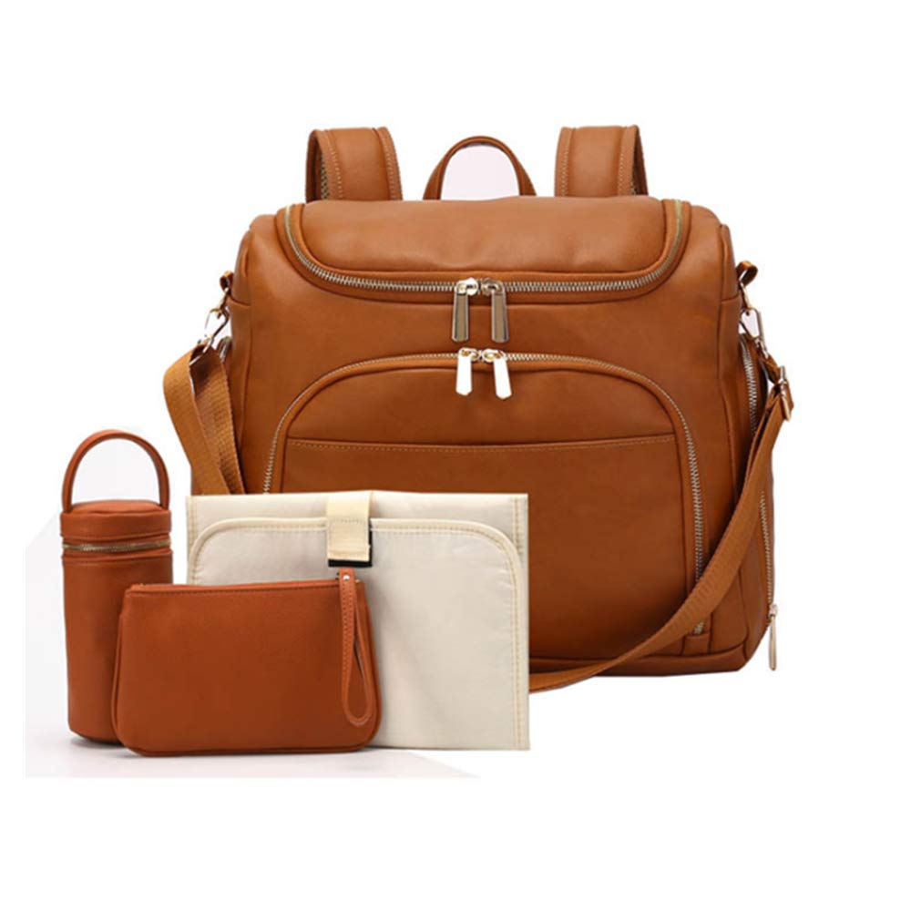 Large Capacity PU Leather Maternity Diaper Backpack for Baby Care and Travel
