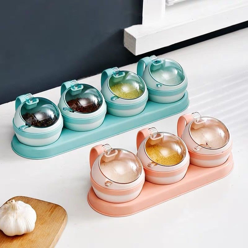 Nordic Style 3 or 4-piece Set of Plastic Spice Jars and Condiment Cruets for Kitchen Salt, Sugar, and Spice Storage - Ideal Home Kitchen Tools