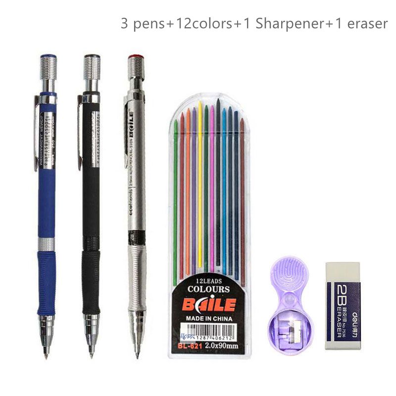 High - Quality 2.0mm Mechanical Pencil Set with 2B Color and Black Lead Refills for Draft Drawing, Writing, Crafting, and Art Sketching