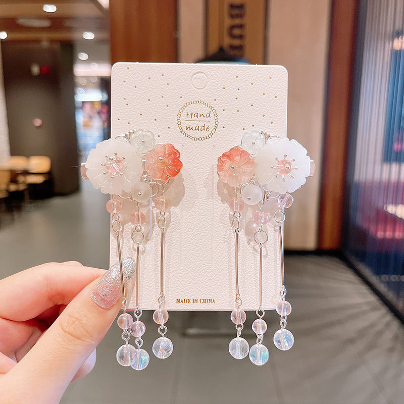 2 Pieces per Set of New Korean-style Yarn-made Elegant Butterfly-shaped Hairpin Flowers with Metal Tassels - Long Hairgrips for Party - A Combo of Fashionable Hair Accessories Hair Clip