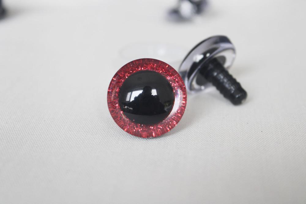 20 Pieces of 3D Glitter Plastic Safety Toy Eyes for Dolls in Various Sizes (9mm, 12mm, 14mm, 16mm, 18mm, 20mm, 24mm, 30mm, 35mm) with Long Stem, Glitter Fabric and Washer