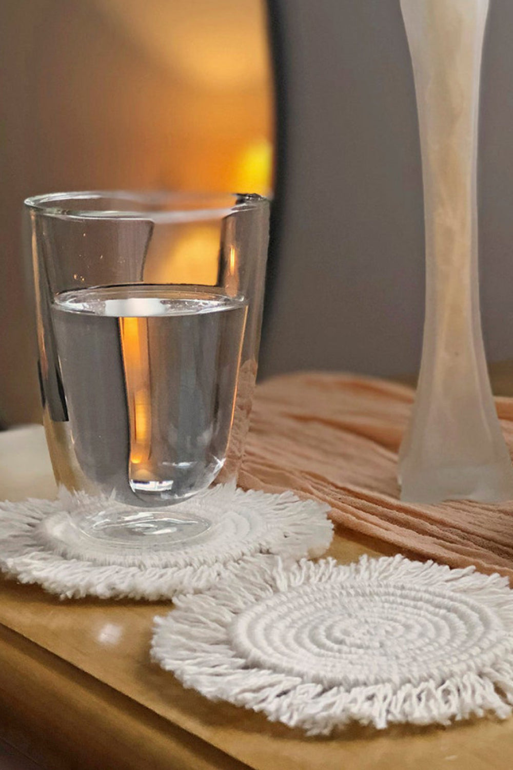 Two-Piece Handmade Macrame Round Cotton Cup Coaster Set