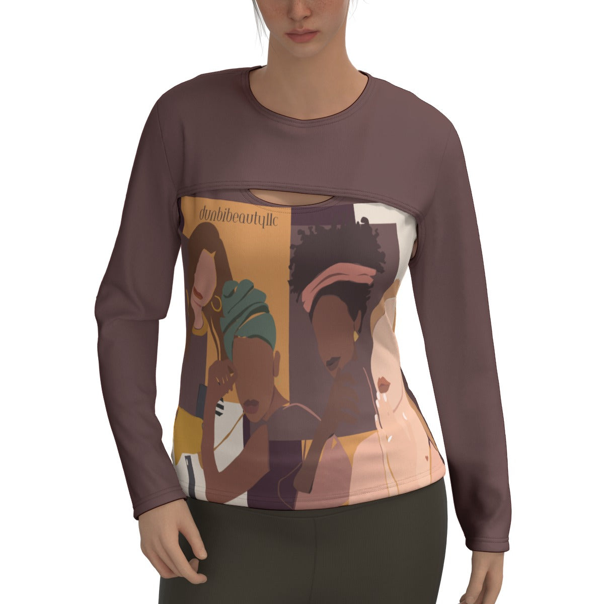 All-Over Print Women's Two-piece Sports Sweatshirt Set for Afro Latinas and Fashionable Trendsetters, Featuring Beauty, Grace, and Style (Designed by Dunbi)