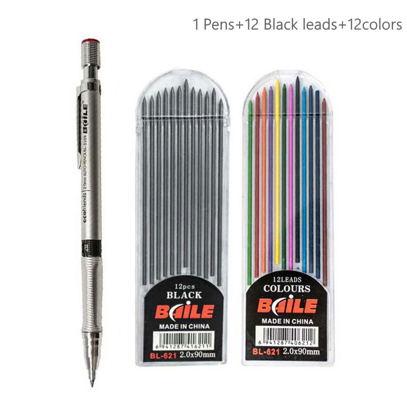 High - Quality 2.0mm Mechanical Pencil Set with 2B Color and Black Lead Refills for Draft Drawing, Writing, Crafting, and Art Sketching