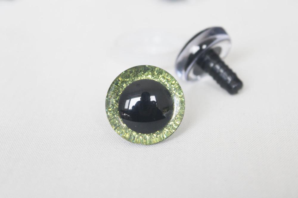 20 Pieces of 3D Glitter Plastic Safety Toy Eyes for Dolls in Various Sizes (9mm, 12mm, 14mm, 16mm, 18mm, 20mm, 24mm, 30mm, 35mm) with Long Stem, Glitter Fabric and Washer