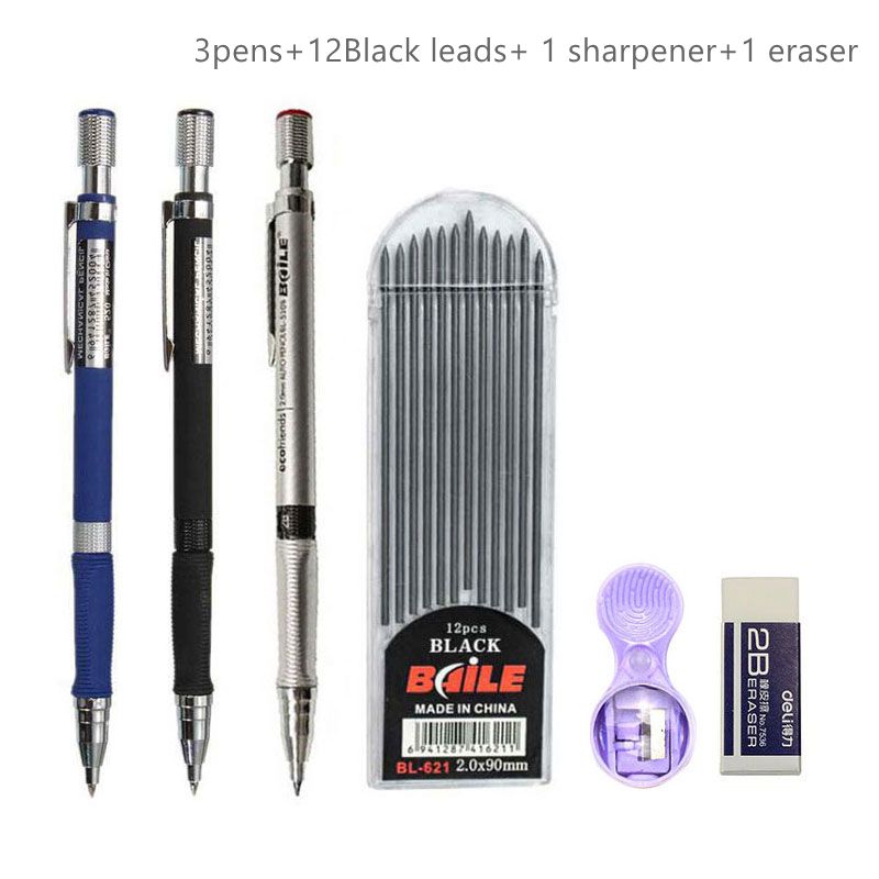 High - Quality 2.0mm Mechanical Pencil Set with 2B Color and Black Lead Refills for Draft Drawing, Writing, Crafting, and Art Sketching