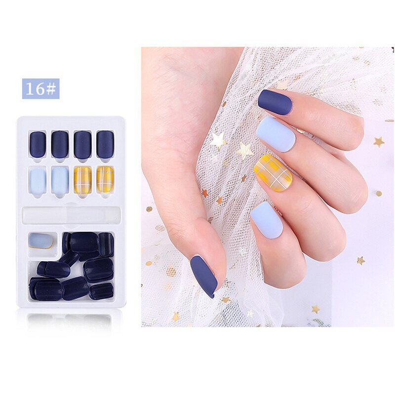 24/30 Pcs Reusable Plastic Fake Nails with Glue and Tape for Easy Wear