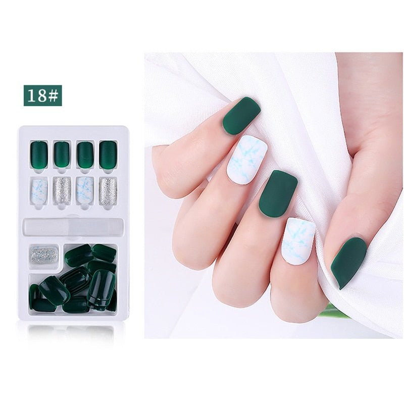 24/30 Pcs Reusable Plastic Fake Nails with Glue and Tape for Easy Wear