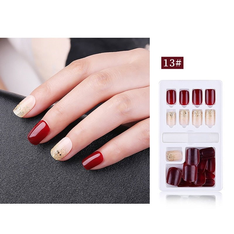 24/30 Pcs Reusable Plastic Fake Nails with Glue and Tape for Easy Wear