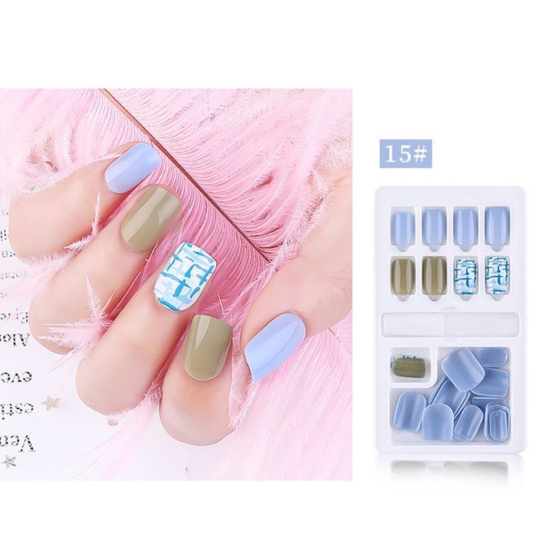 24/30 Pcs Reusable Plastic Fake Nails with Glue and Tape for Easy Wear