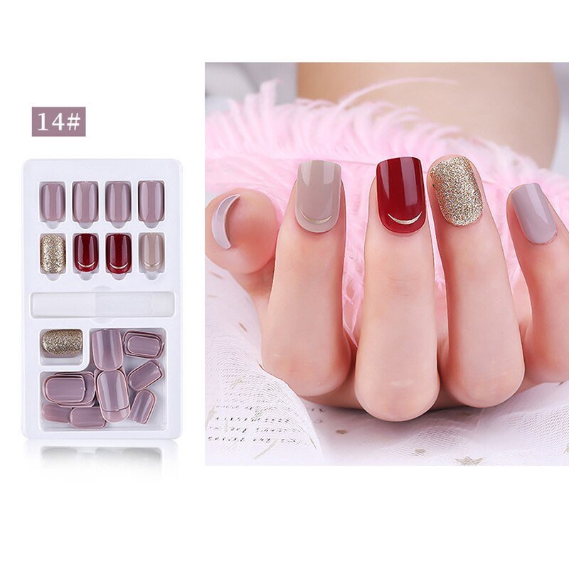 24/30 Pcs Reusable Plastic Fake Nails with Glue and Tape for Easy Wear