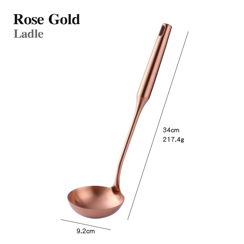 1PCS High-grade Rose Gold Stainless Steel Kitchen Utensils - Functional Serving Spoon, Soup Ladle & Spatula