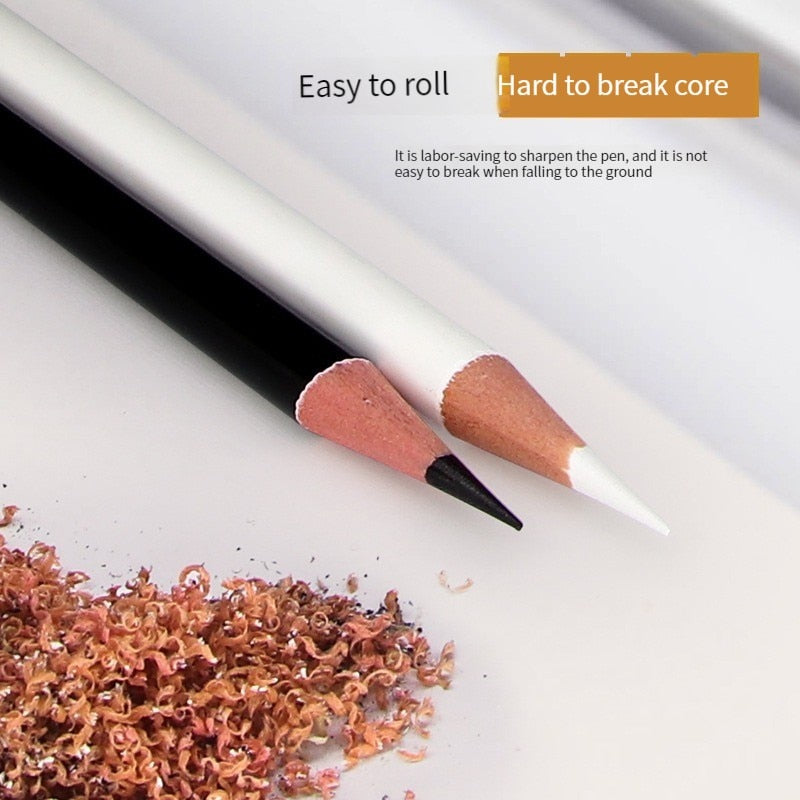12Pcs Black & White Permanent Oil-based Wooden Colored Pencils for Artists and Beginners