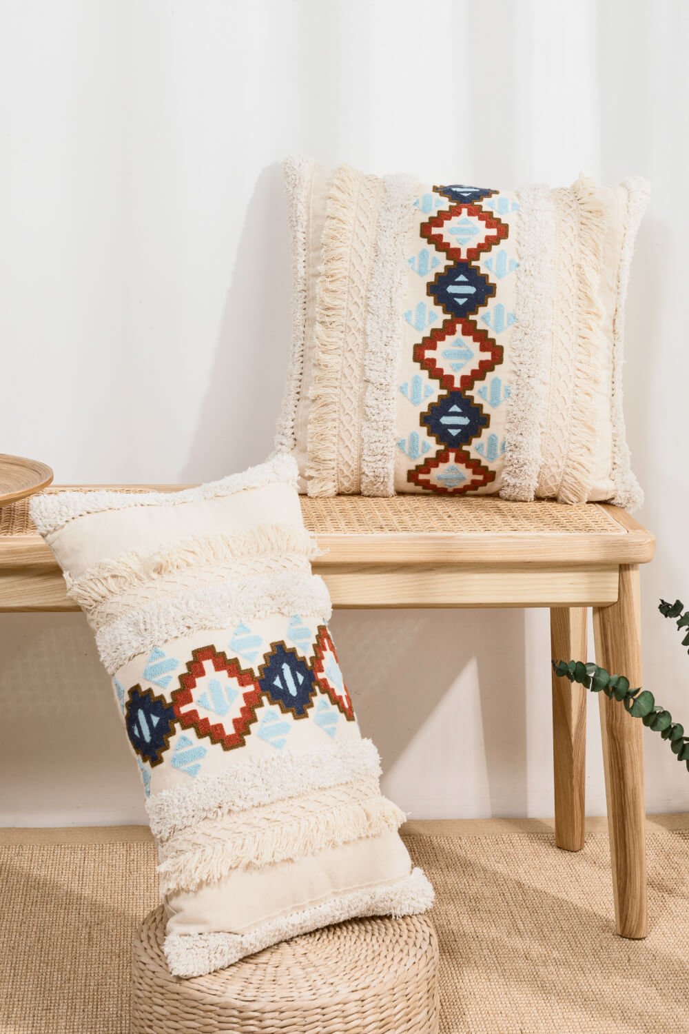 2 Kinds of Embroidered Fringe Decorated Pillow Covers