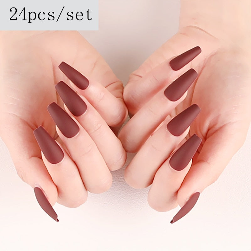 24 - piece Set of Long, Sensually Designed False Nail Extensions in White, Red, Blue, and Black for Stylish Ladies - Press - On and Removable Nail Art Decorations