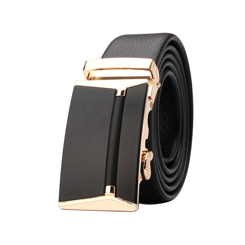 Men's Business Two - Layer Genuine Leather Belt with Square Alloy Buckle