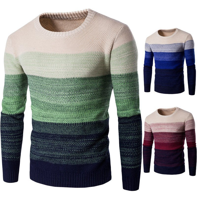 Men's Fashionable Wide Band Striped Knitted Sweaters for Casual Wear
