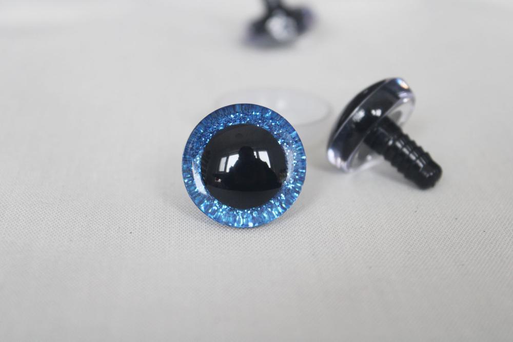 20 Pieces of 3D Glitter Plastic Safety Toy Eyes for Dolls in Various Sizes (9mm, 12mm, 14mm, 16mm, 18mm, 20mm, 24mm, 30mm, 35mm) with Long Stem, Glitter Fabric and Washer
