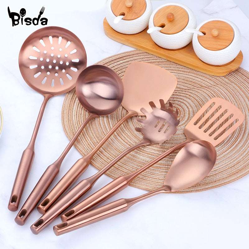 1PCS High-grade Rose Gold Stainless Steel Kitchen Utensils - Functional Serving Spoon, Soup Ladle & Spatula