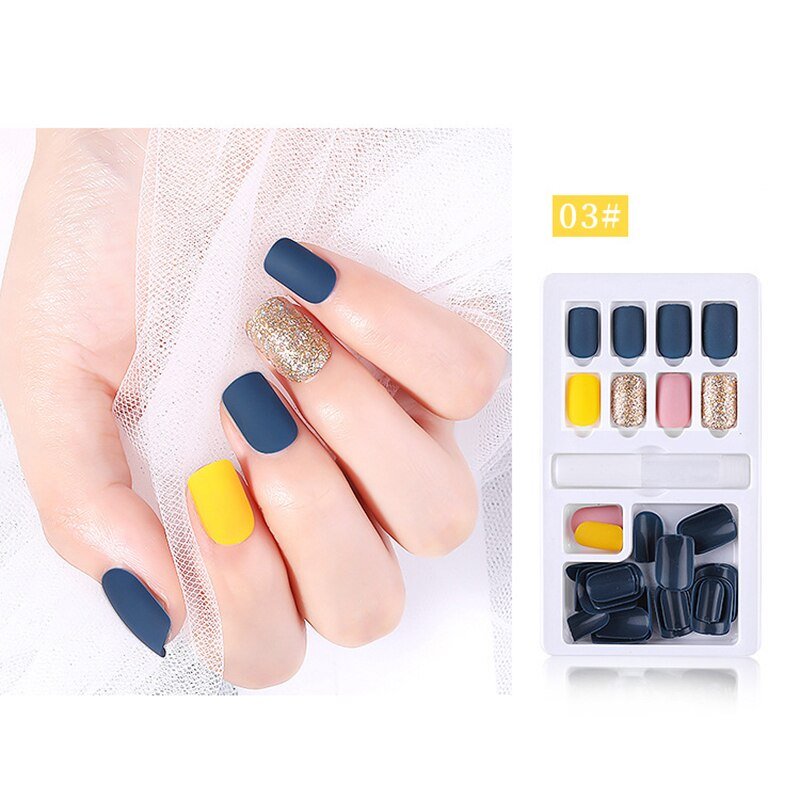 24/30 Pcs Reusable Plastic Fake Nails with Glue and Tape for Easy Wear