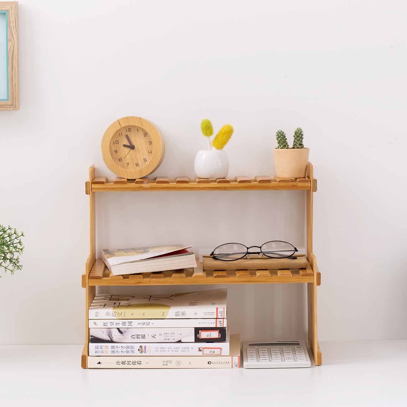 Eco-Friendly Double-Layer Bamboo Storage Rack for Kitchen Spice Jars and More