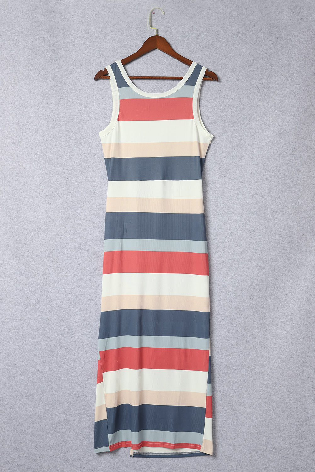 Multicolor Striped Color-Blocked Ribbed Knit Lace-up Slit Tank Dress for Stylish Looks