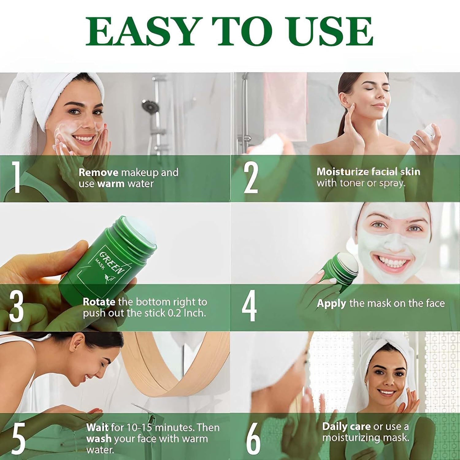 2PCS Green Tea Deep - Cleansing Mask Sticks for All Skin Types, Blackhead Removal & Oil Control