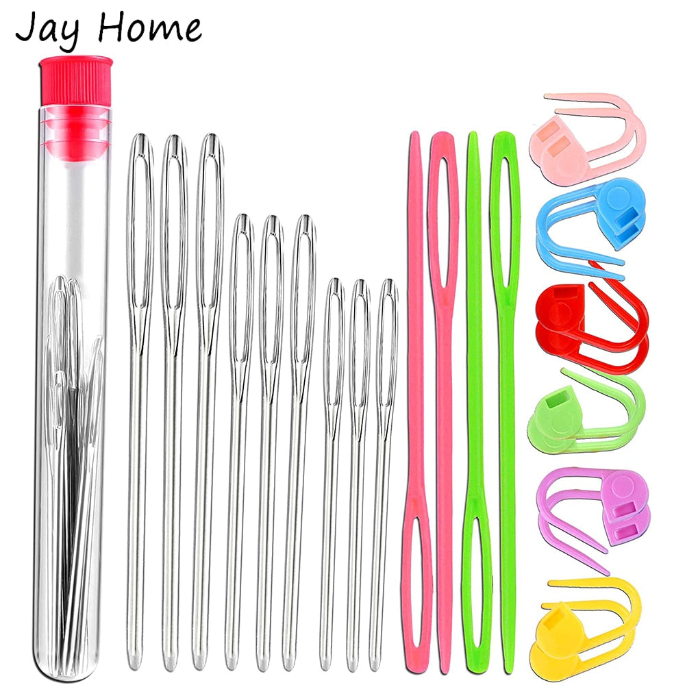 26-Piece Comprehensive Sewing and Knitting Tool Kit Including Large-Eye Blunt Yarn Needles, Plastic Weaving Needles, and Crochet Locking Counter Stitch Markers