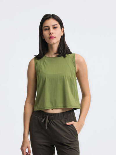 Millennia Cropped Active Tank with Round Neck - Highly Stretchable
