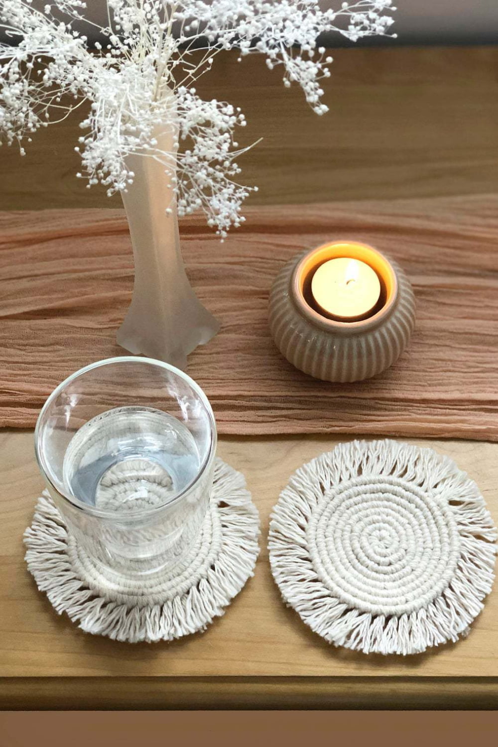 Two-Piece Handmade Macrame Round Cotton Cup Coaster Set