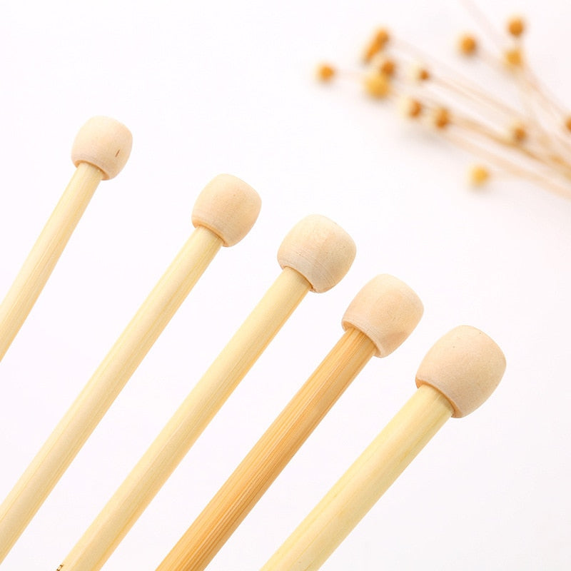 2-Piece Set 35cm Straight Bamboo/Stainless Steel Knitting Needles & Crochet Hooks for DIY Sweater Weaving