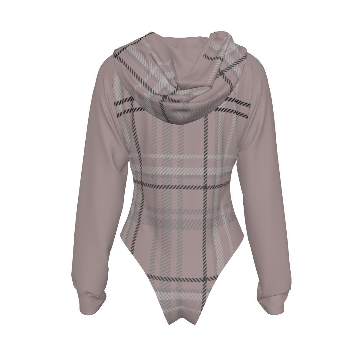 Antique Rose Plaid Women's All-Over Print Raglan Sleeve Hooded Bodysuit by Dunbi
