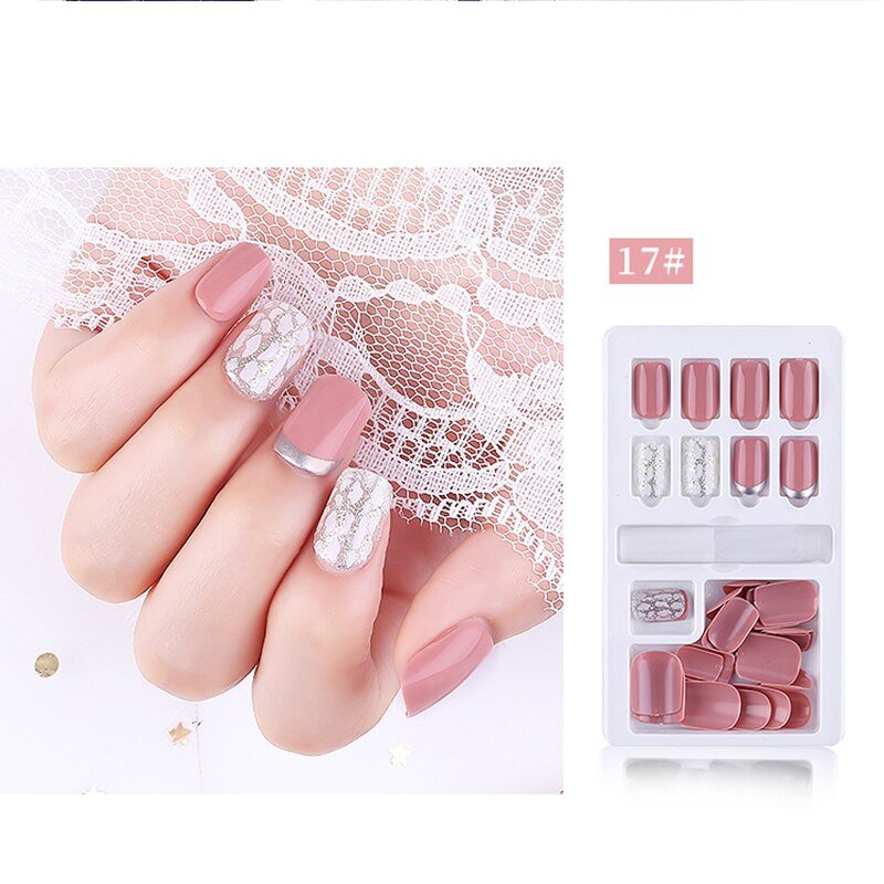 24/30 Pcs Reusable Plastic Fake Nails with Glue and Tape for Easy Wear