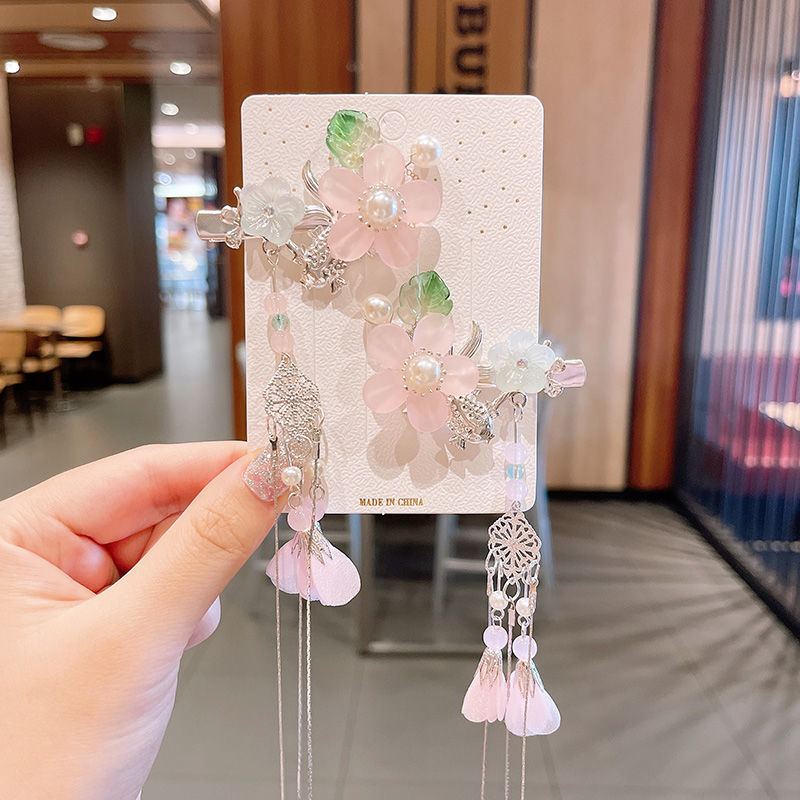 2 Pieces per Set of New Korean-style Yarn-made Elegant Butterfly-shaped Hairpin Flowers with Metal Tassels - Long Hairgrips for Party - A Combo of Fashionable Hair Accessories Hair Clip