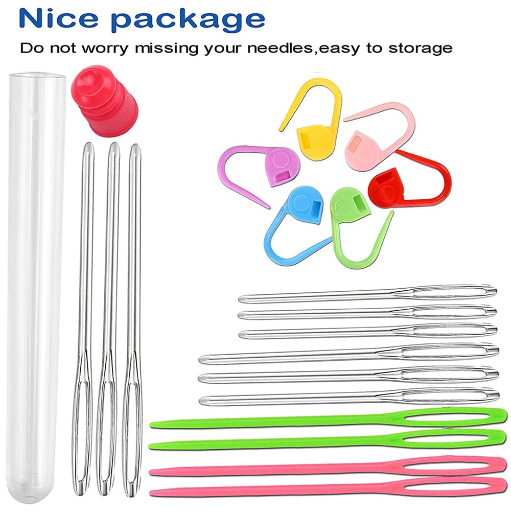 26-Piece Comprehensive Sewing and Knitting Tool Kit Including Large-Eye Blunt Yarn Needles, Plastic Weaving Needles, and Crochet Locking Counter Stitch Markers