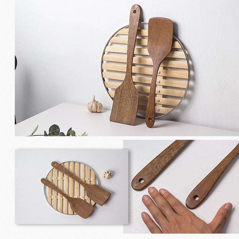 1PC Natural Thailand Teak Wood Spoon for Frying Pan - Ideal Kitchen Cooking Utensil