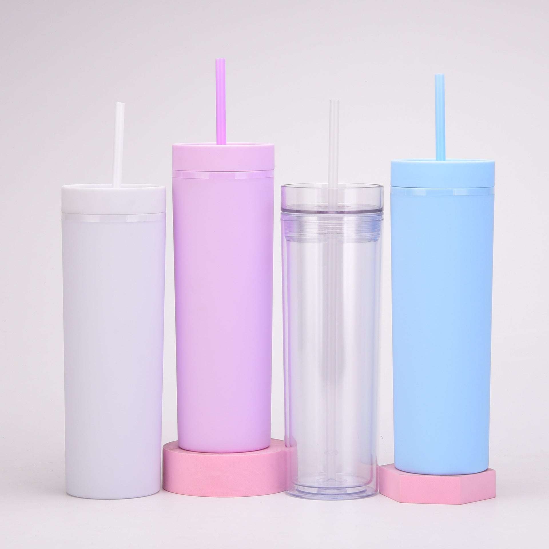 20Oz Double-Layer Slim Plastic Tumbler with Complementary Straw
