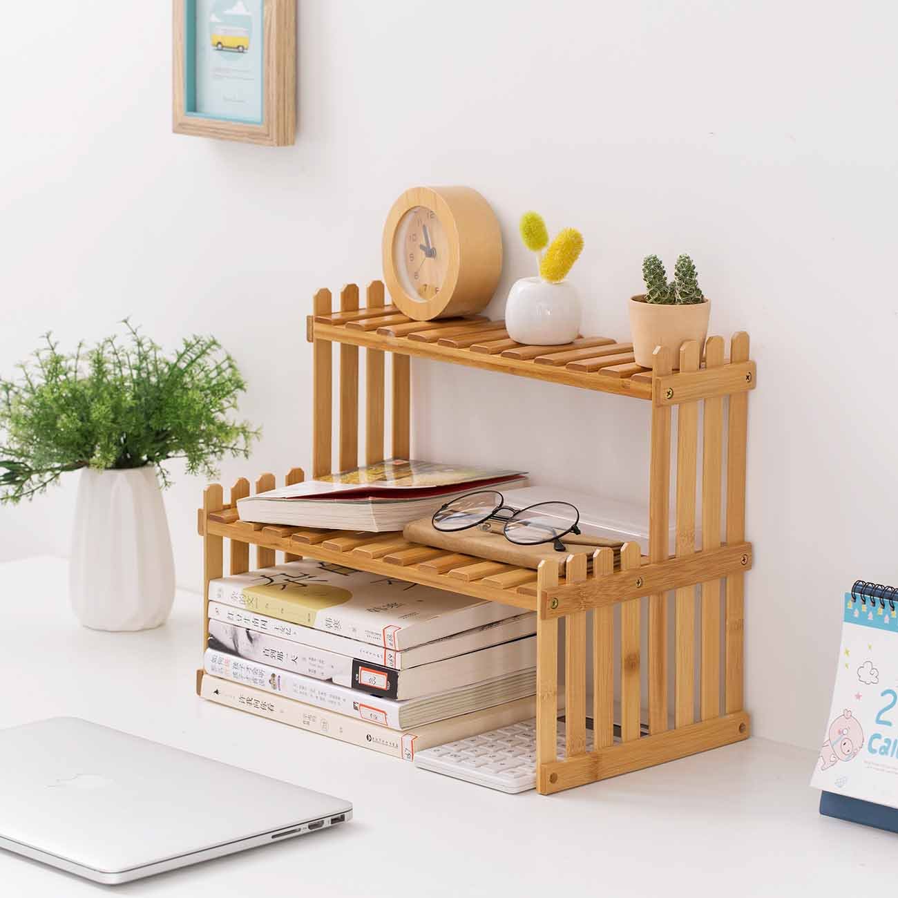 Eco-Friendly Double-Layer Bamboo Storage Rack for Kitchen Spice Jars and More