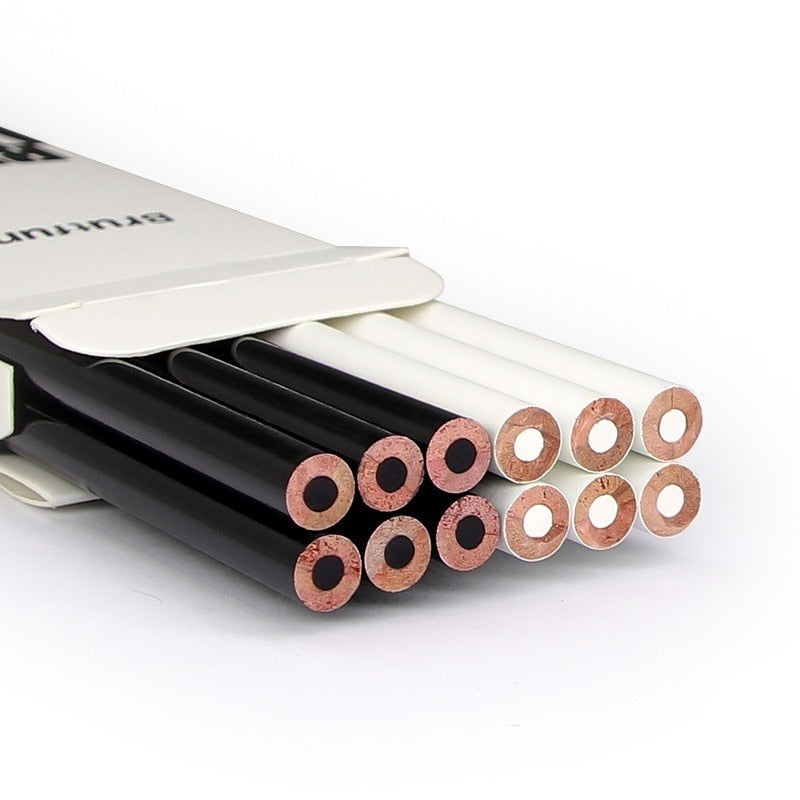 12Pcs Black & White Permanent Oil-based Wooden Colored Pencils for Artists and Beginners