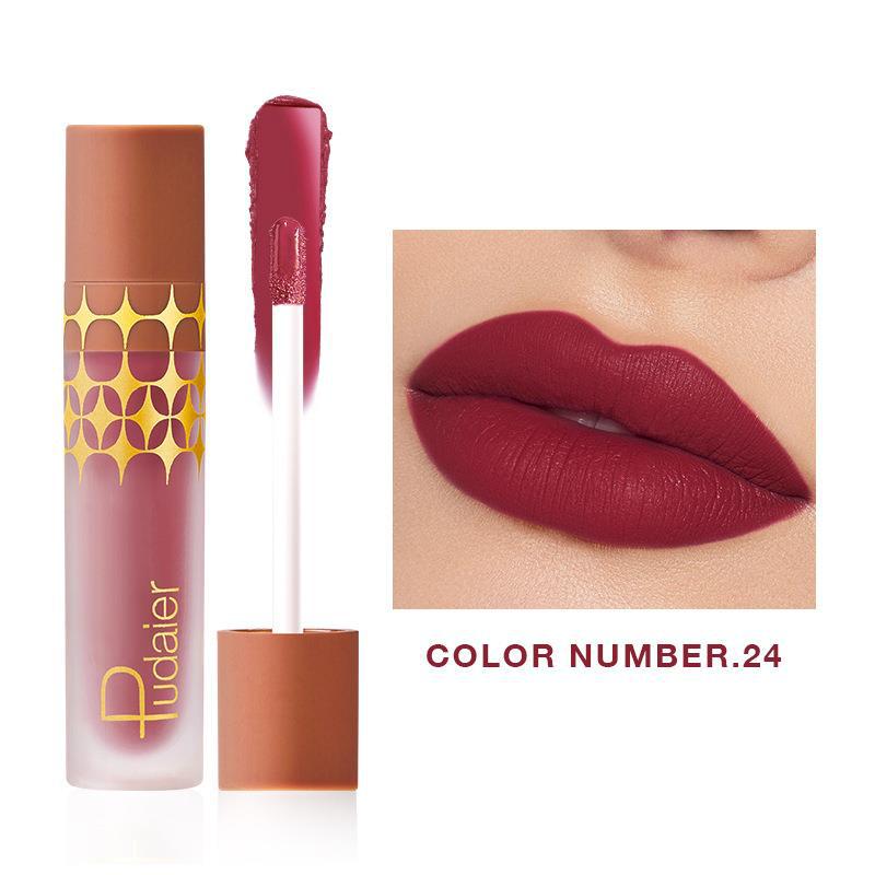 24 - Color Non - stick Matte Shimmer Lip Lacquer with Matte Surface